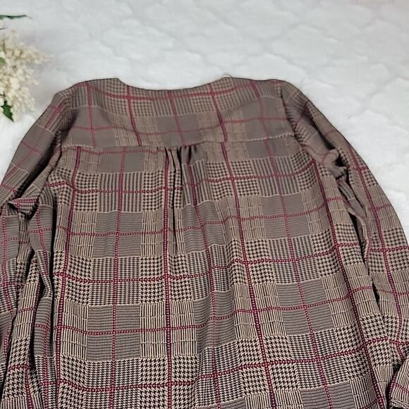 ‎PLEIONE Brown and Red Plaid Blouse [SIZE LARGE] - Picture 9 of 9
